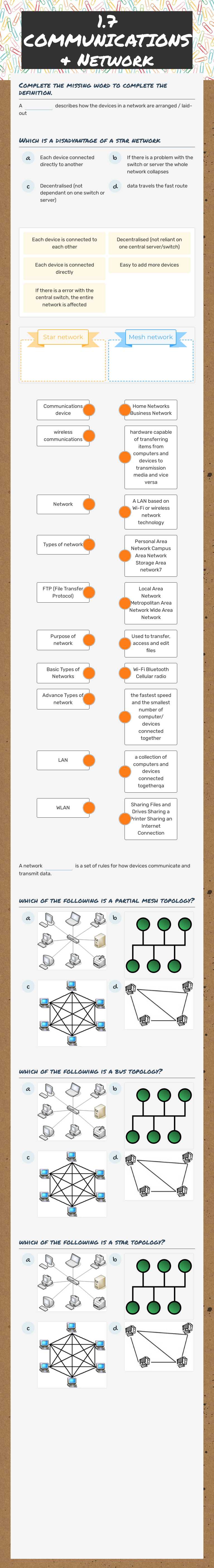 1.7 COMMUNICATIONS & Network worksheet preview image