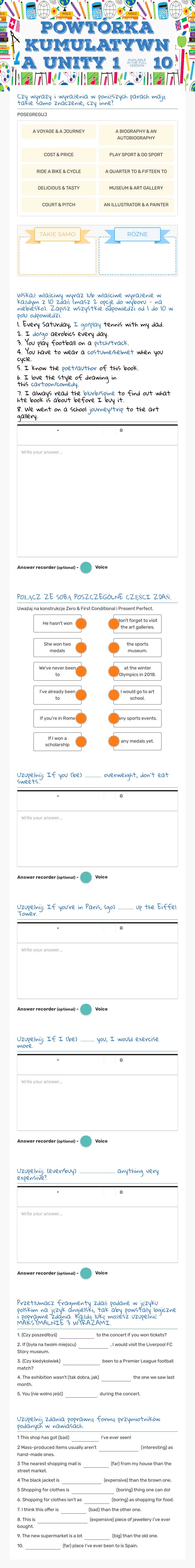 Powtórka kumulatywna unity 1 - 10 worksheet preview image