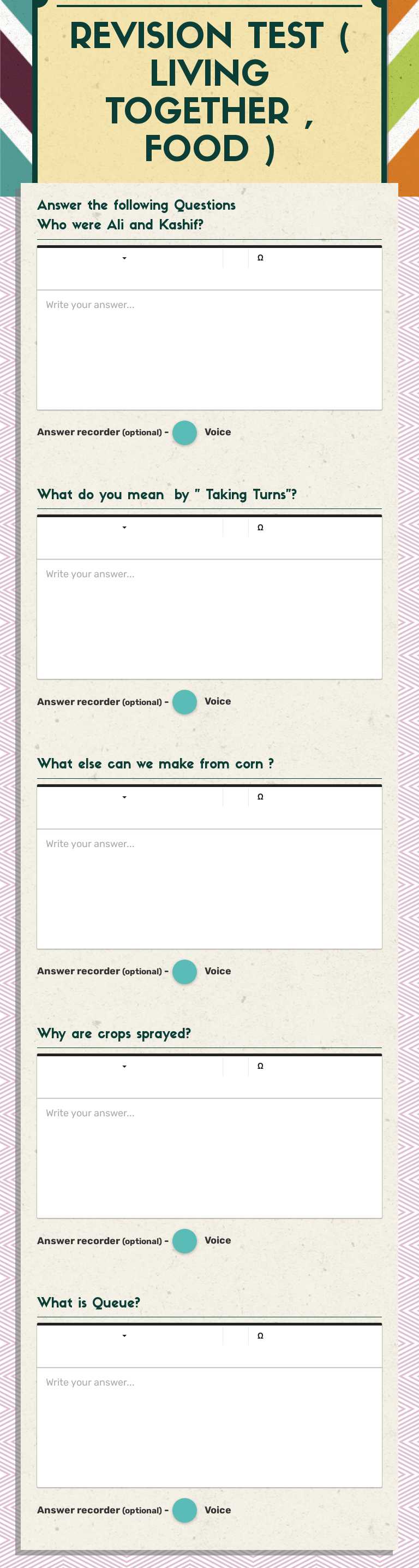 REVISION TEST ( LIVING TOGETHER , FOOD ) worksheet preview image