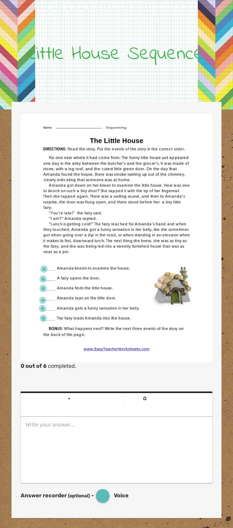 Little House Sequence Grade 2 worksheet preview