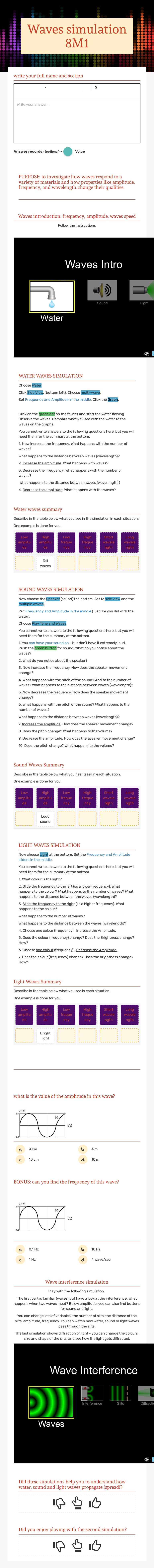 Waves simulation 8M1 worksheet preview image
