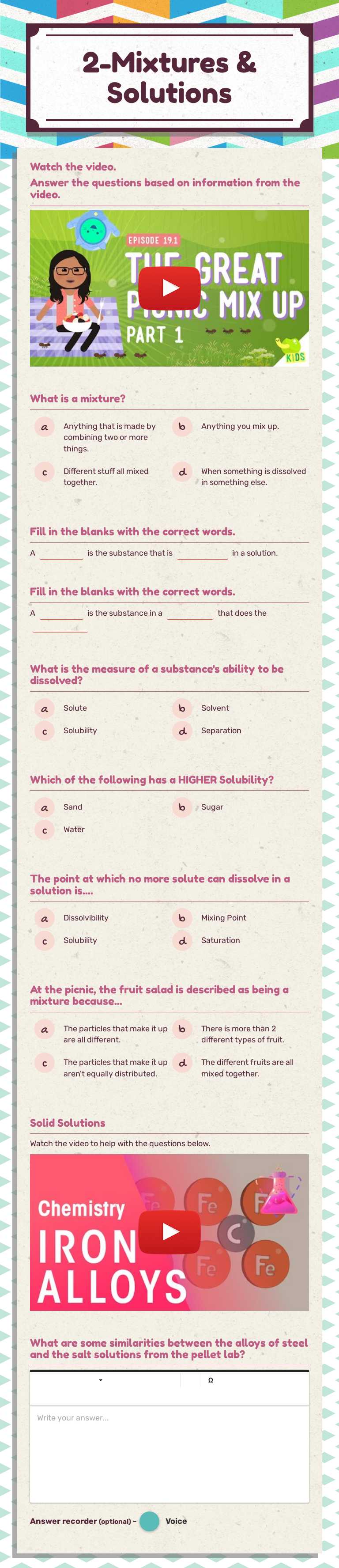 2-Mixtures & Solutions worksheet preview