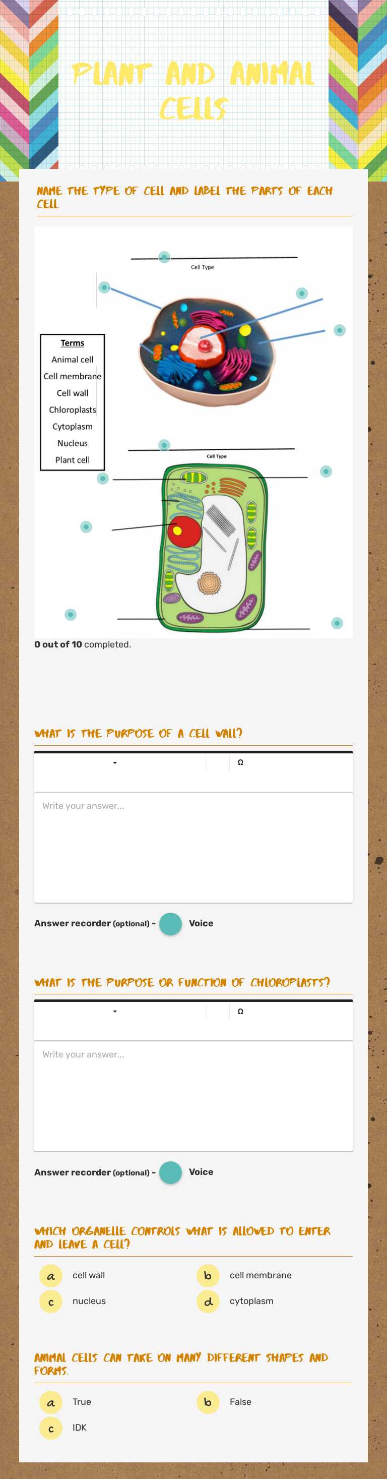 Plant and Animal Cells worksheet preview image