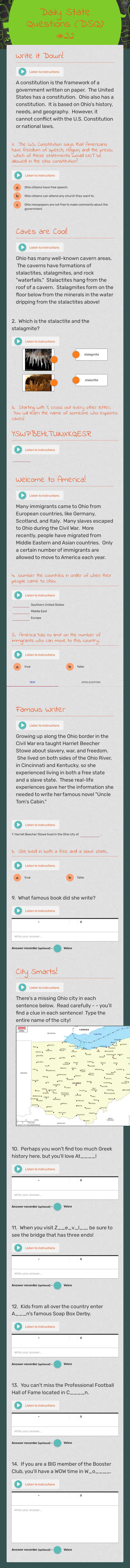 Daily State Questions (DSQ) #22 worksheet preview image