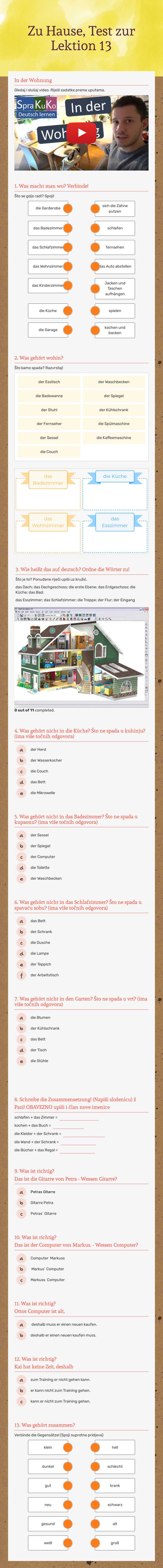 Zu Hause, Test zur Lektion 13 worksheet preview image