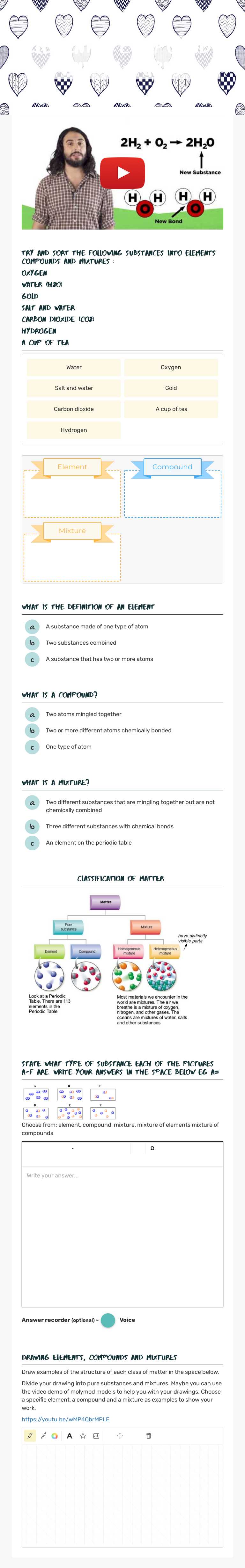Elements, compounds and mixtures Grade 2 worksheet preview