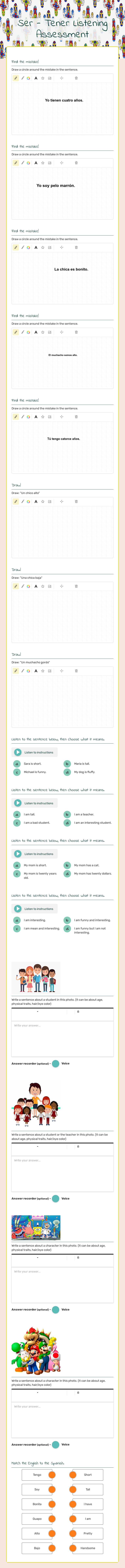 Ser - Tener Listening Assessment worksheet preview image