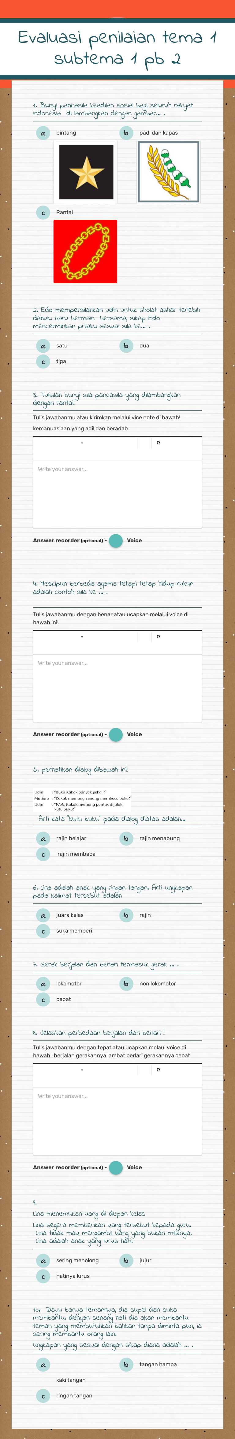 Evaluasi penilaian
 tema 1 subtema 1 pb 2 worksheet preview image