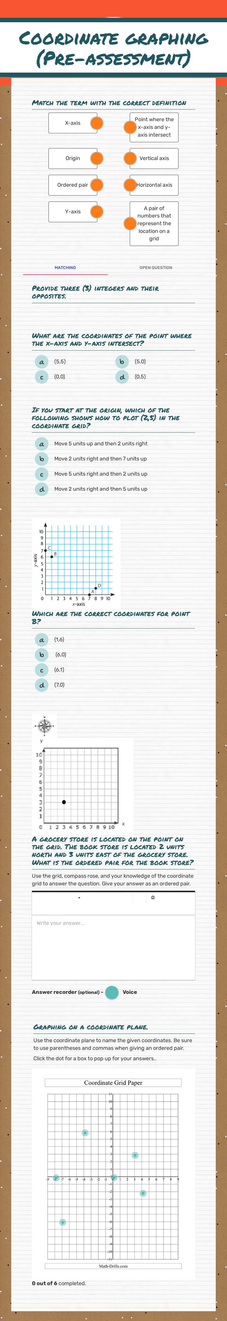 Coordinate graphing
(Pre-assessment) worksheet preview image