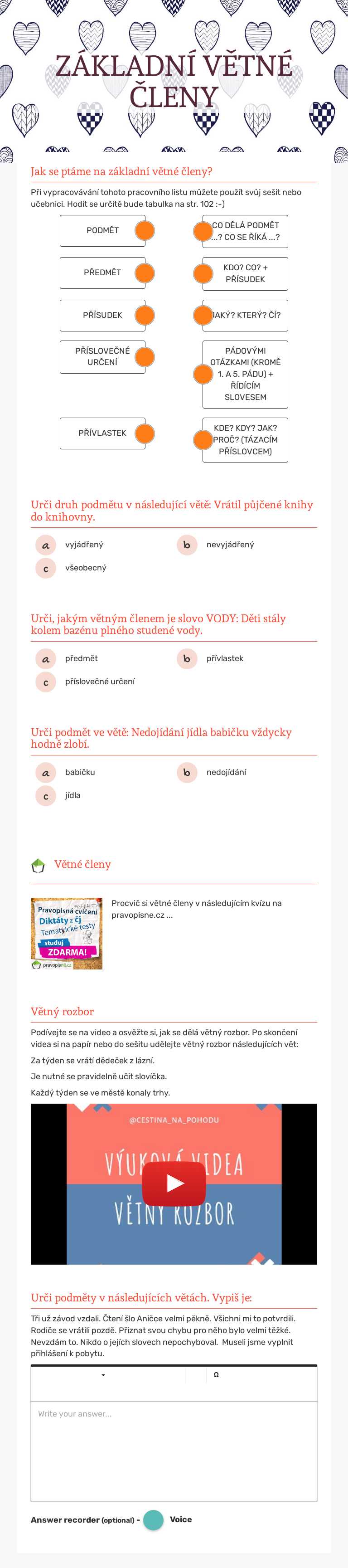 ZÁKLADNÍ VĚTNÉ ČLENY worksheet preview image