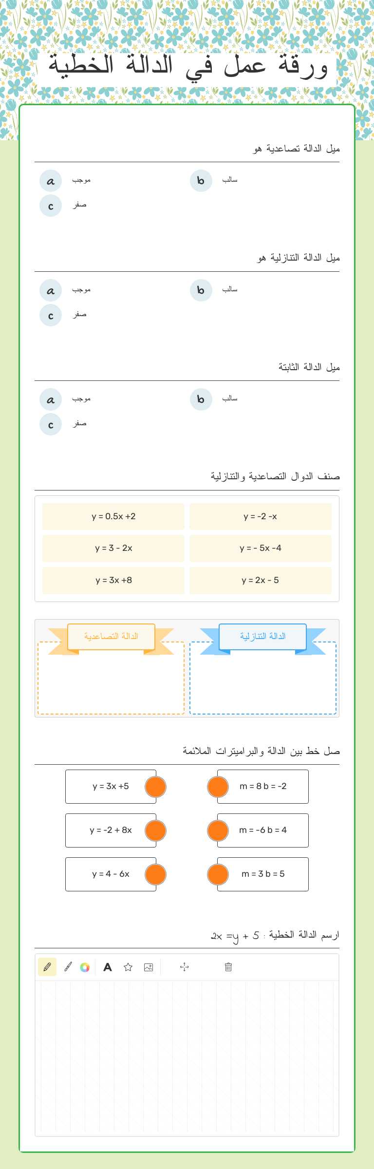 ورقة عمل في الدالة الخطية worksheet preview image