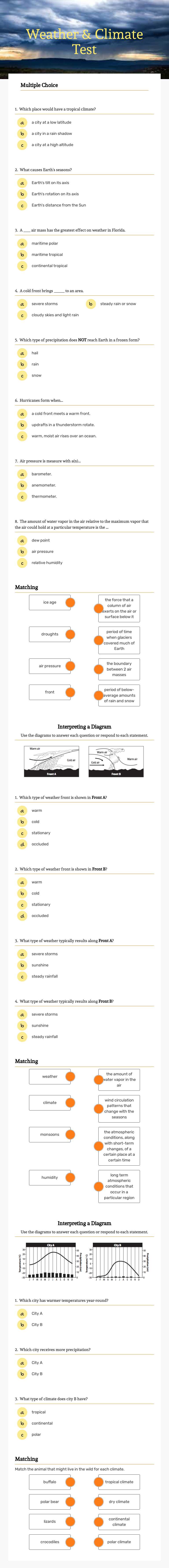 Weather & Climate Test worksheet preview image