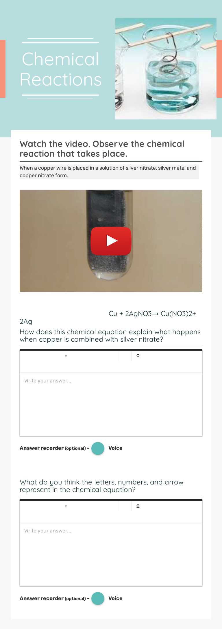 Chemical Reactions worksheet preview image