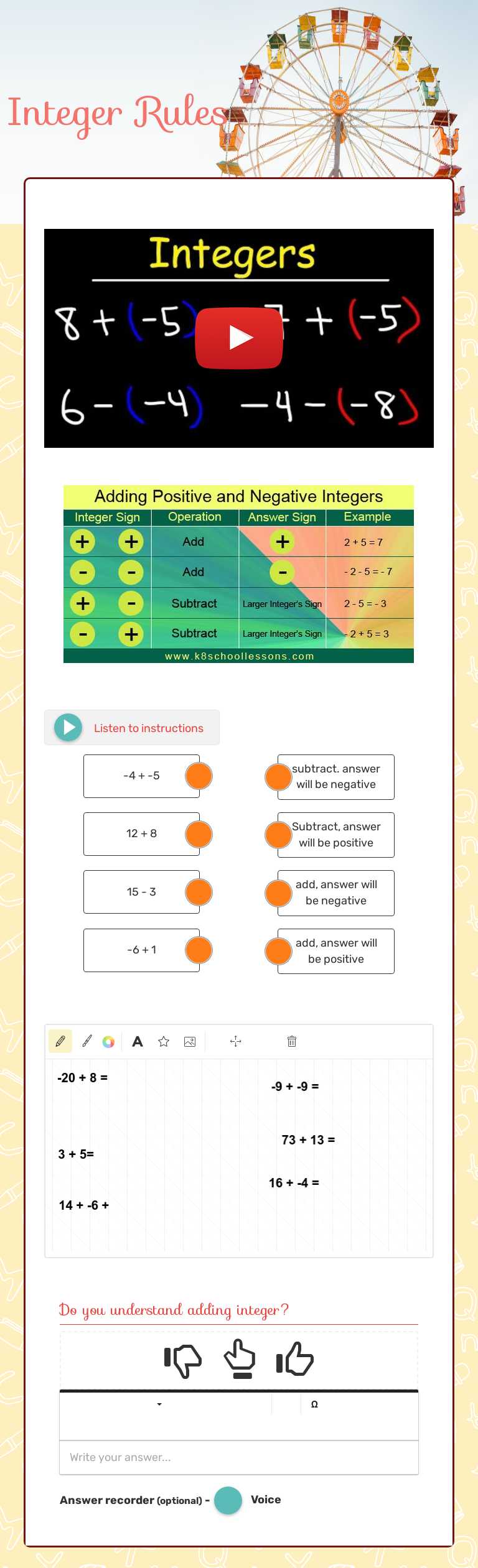 Integer Rules Grade 6 worksheet preview