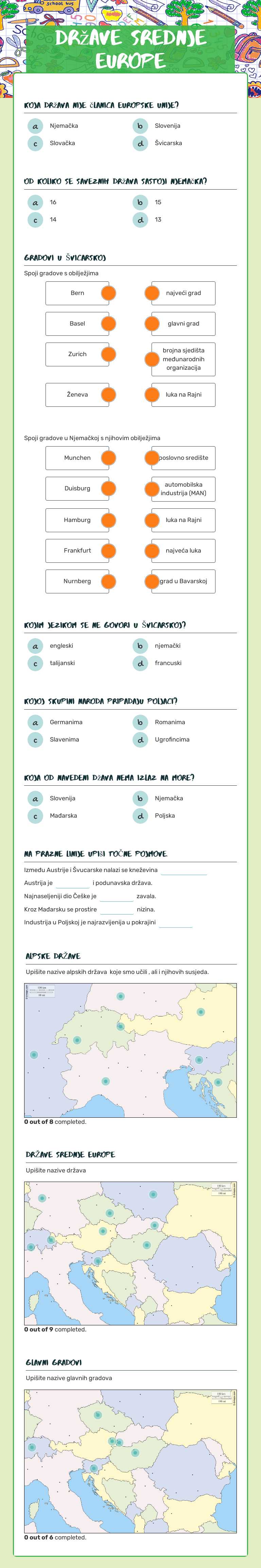 države srednje europe worksheet preview image