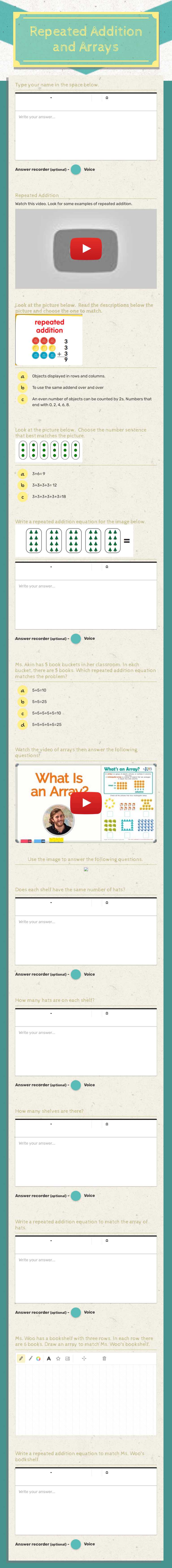 Repeated Addition
and
Arrays Grade 2 worksheet preview