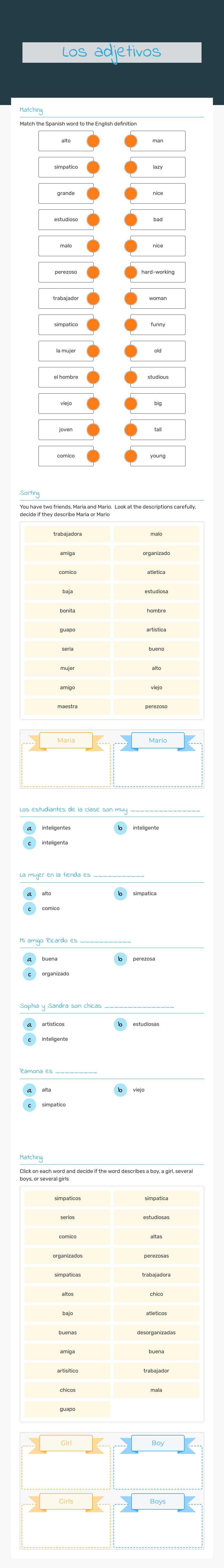 Los adjetivos worksheet preview image