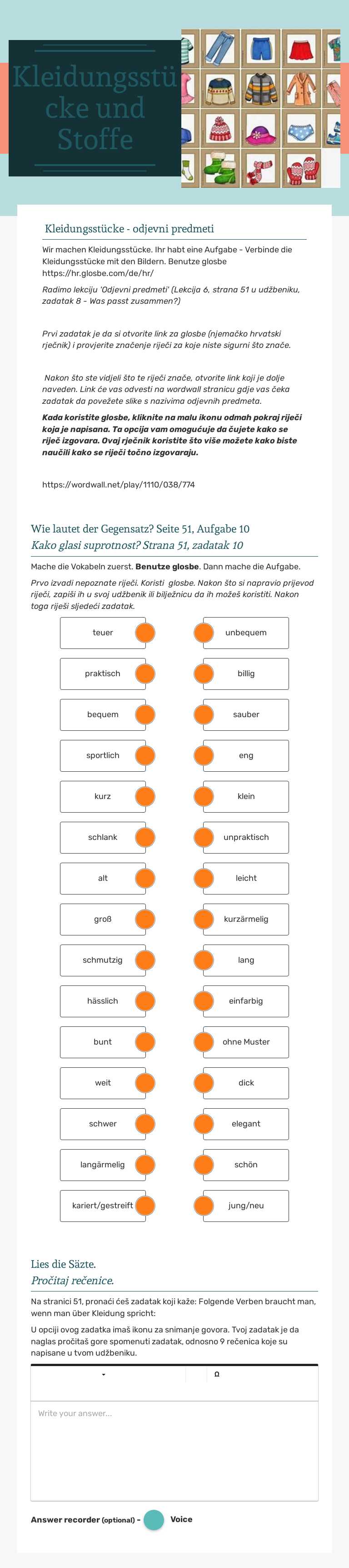 Kleidungsstücke und Stoffe worksheet preview image