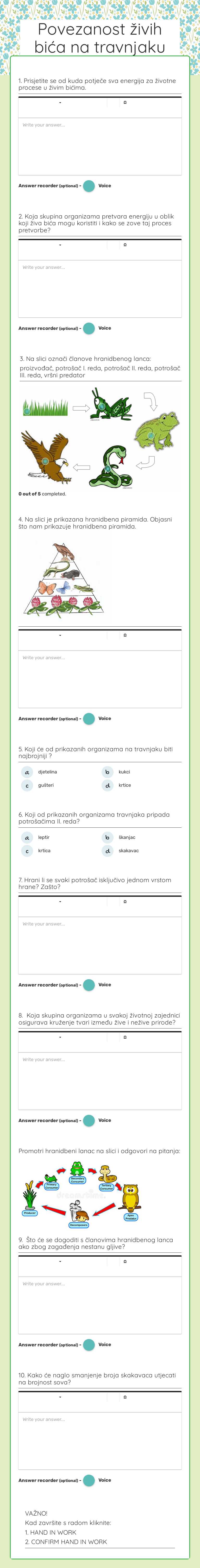 Povezanost živih bića na travnjaku worksheet preview image