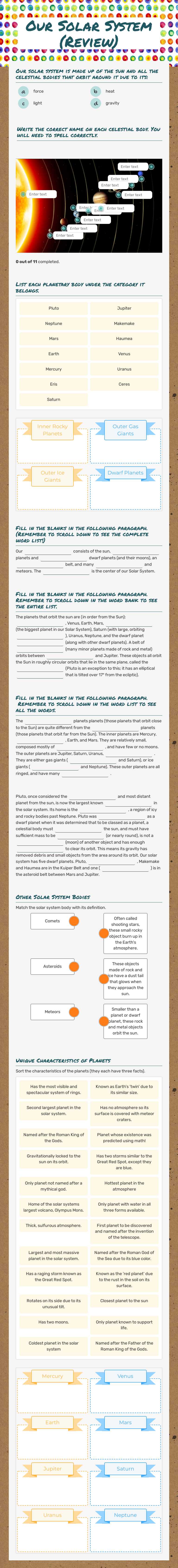 Our Solar System (Review) worksheet preview image