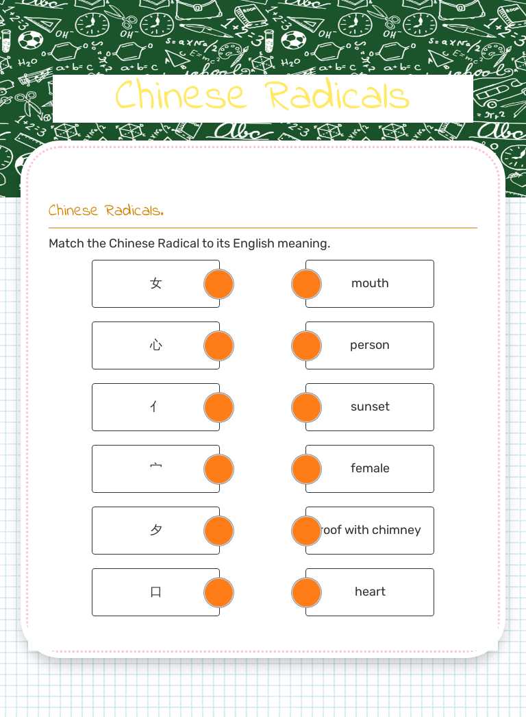 Chinese Radicals worksheet preview image
