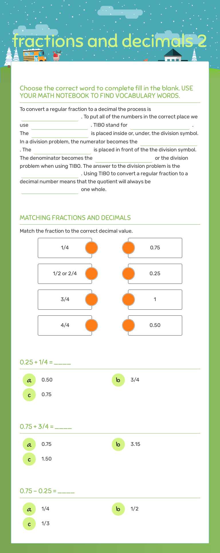 fractions and decimals 2 worksheet preview