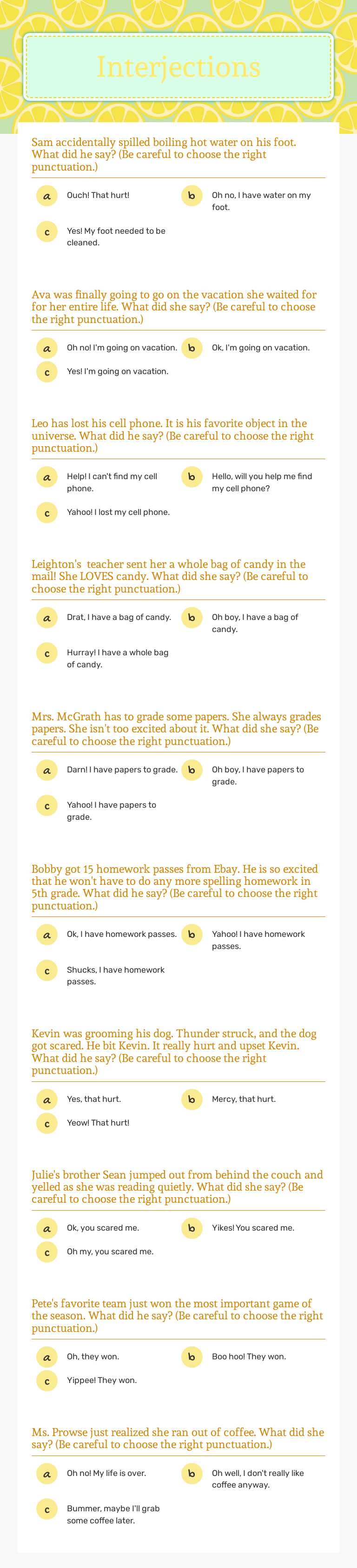 Interjections worksheet preview image