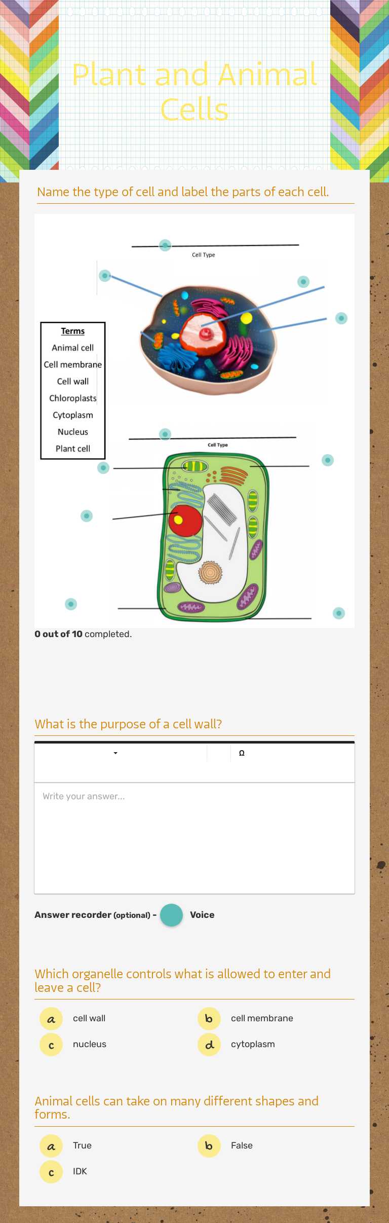 Plant and Animal Cells Grade 5 worksheet preview