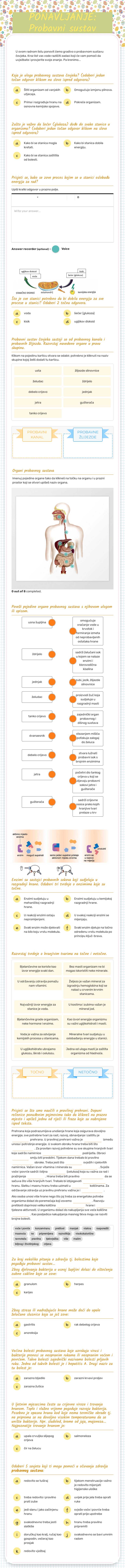 PONAVLJANJE: Probavni sustav Grade 7 worksheet preview