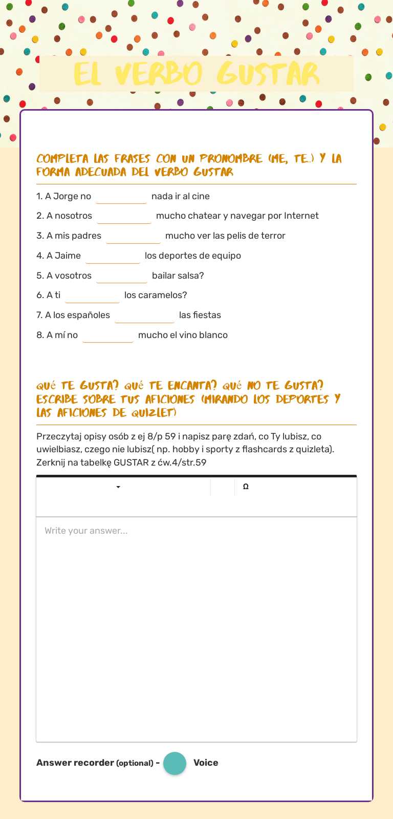 El verbo gustar worksheet preview image