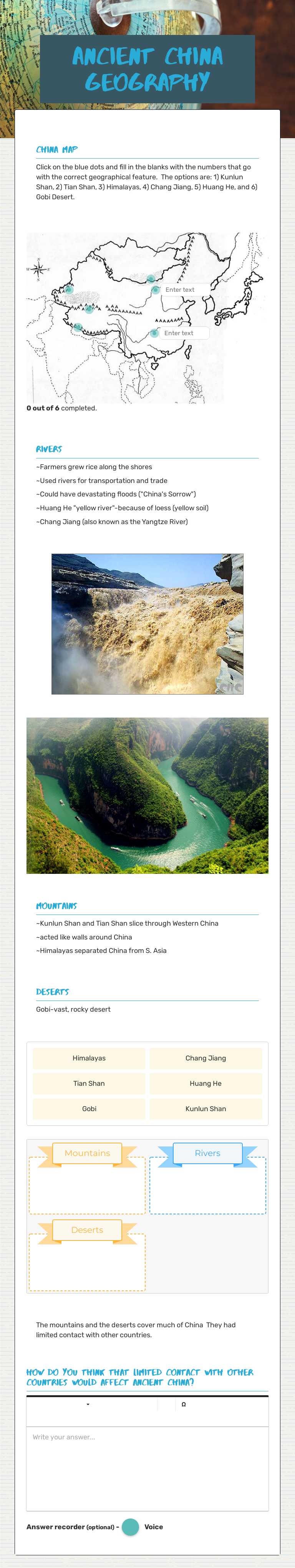 Ancient China Geography worksheet preview image