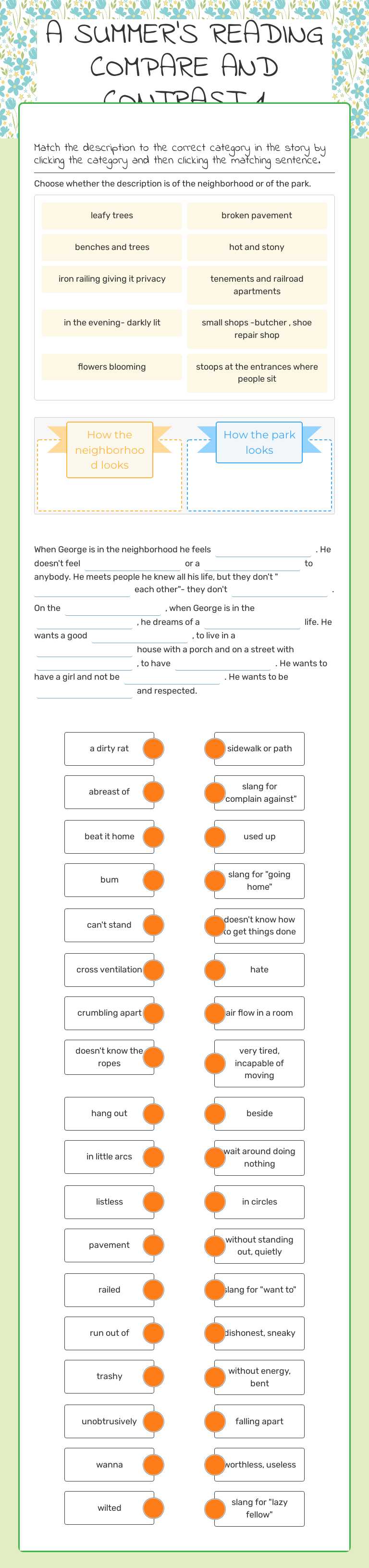 A SUMMER'S READING COMPARE AND CONTRAST 1 worksheet preview image