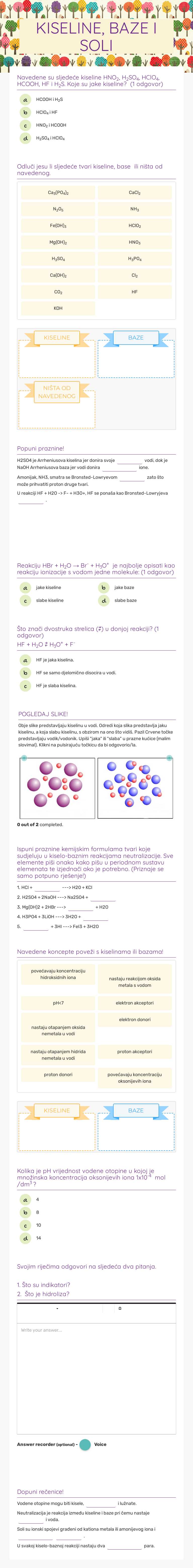 KISELINE, BAZE I SOLI worksheet preview image