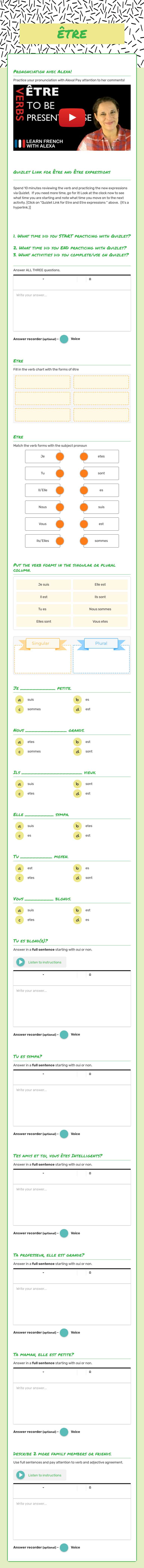 ÊTRE worksheet preview image