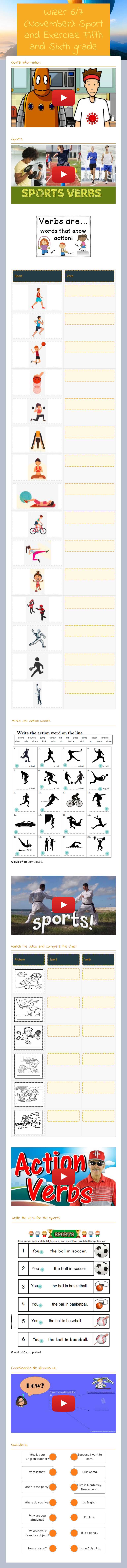 Wizer 6/7 (November): Sport and Exercise 
Fifth and Sixth grade worksheet preview image