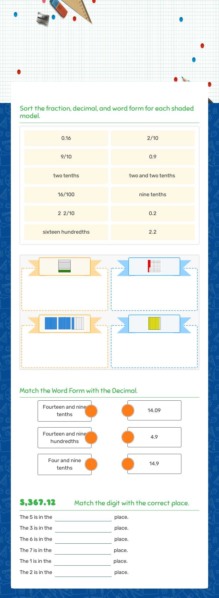 Decimal Place value worksheet preview image