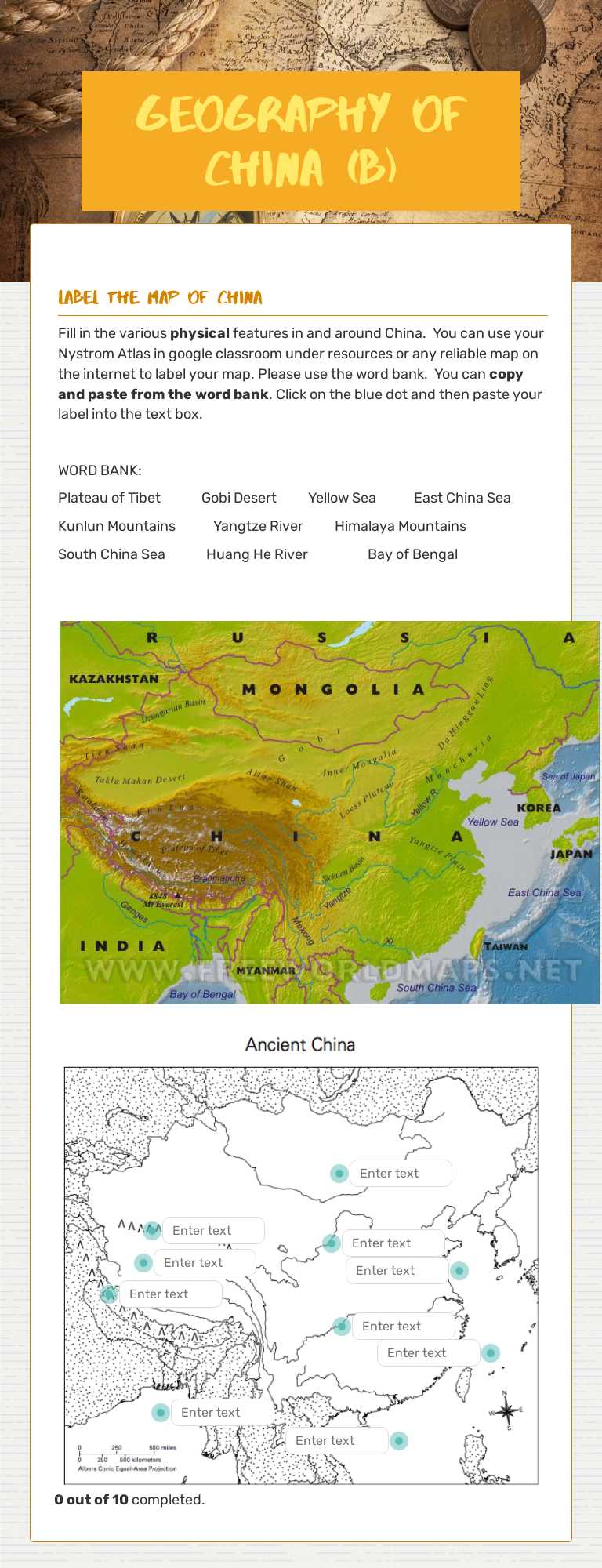 Geography Of China (b) worksheet preview image