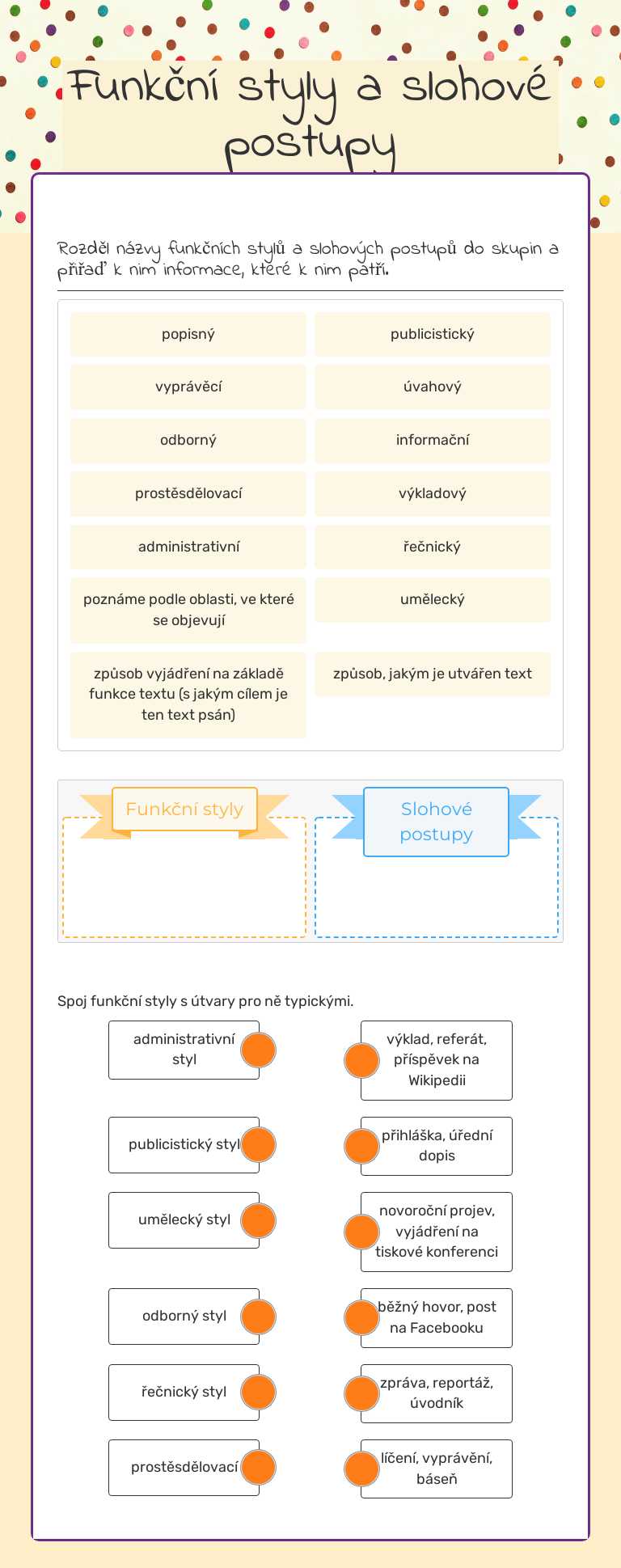 Funkční styly a slohové postupy worksheet preview image