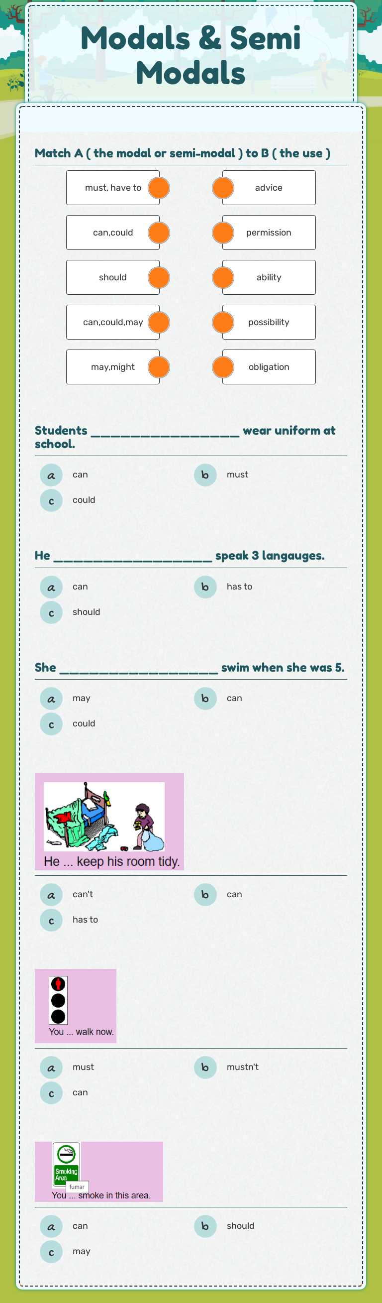 Modals & Semi Modals Grade 8 worksheet preview