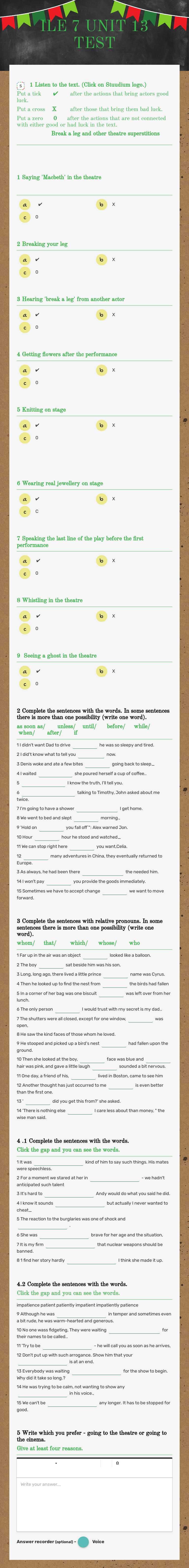 ILE 7 UNIT 13 TEST worksheet preview image