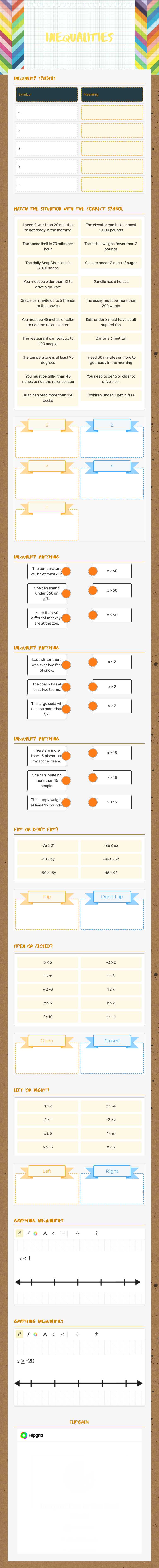 INEQUALITIES Grade 6 worksheet preview