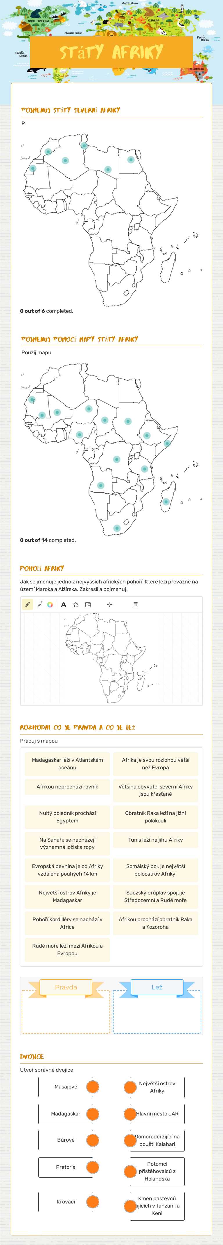 Státy Afriky worksheet preview image