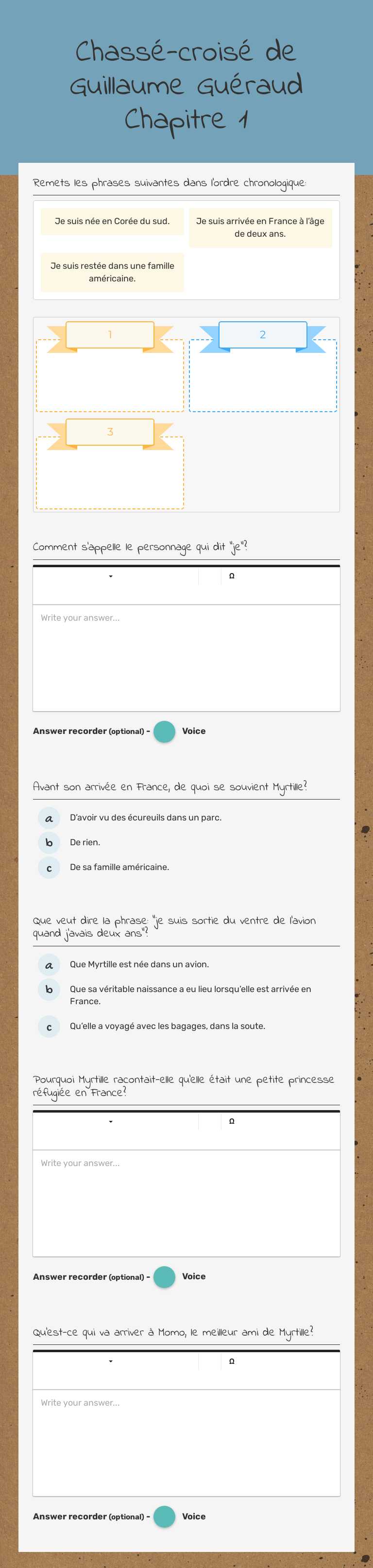 Chassé-croisé de Guillaume Guéraud Chapitre 1 Grade 10 worksheet preview