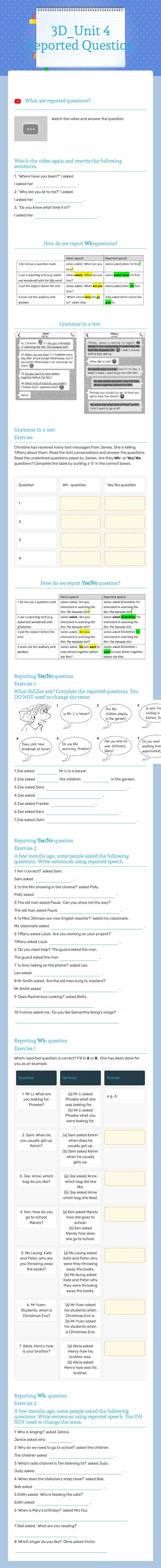 3D_Unit 4 
Reported Question Grade 9 worksheet preview