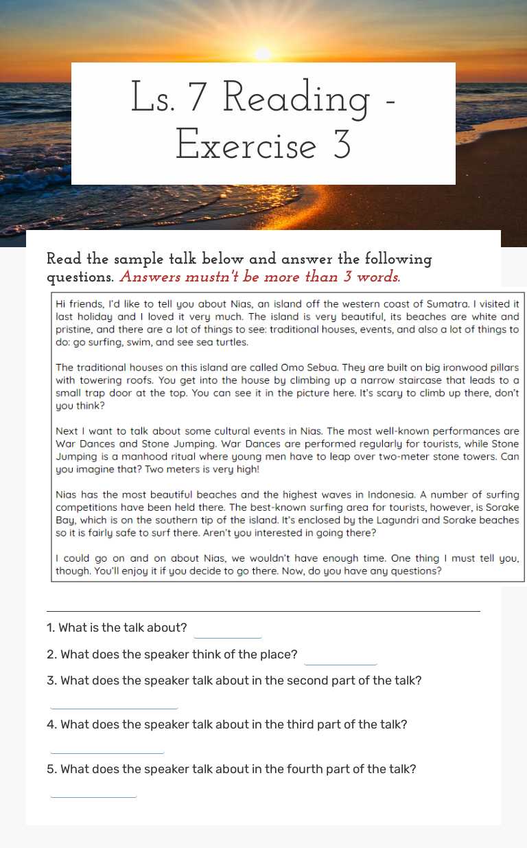 Ls. 7 Reading - Exercise 3 worksheet preview image