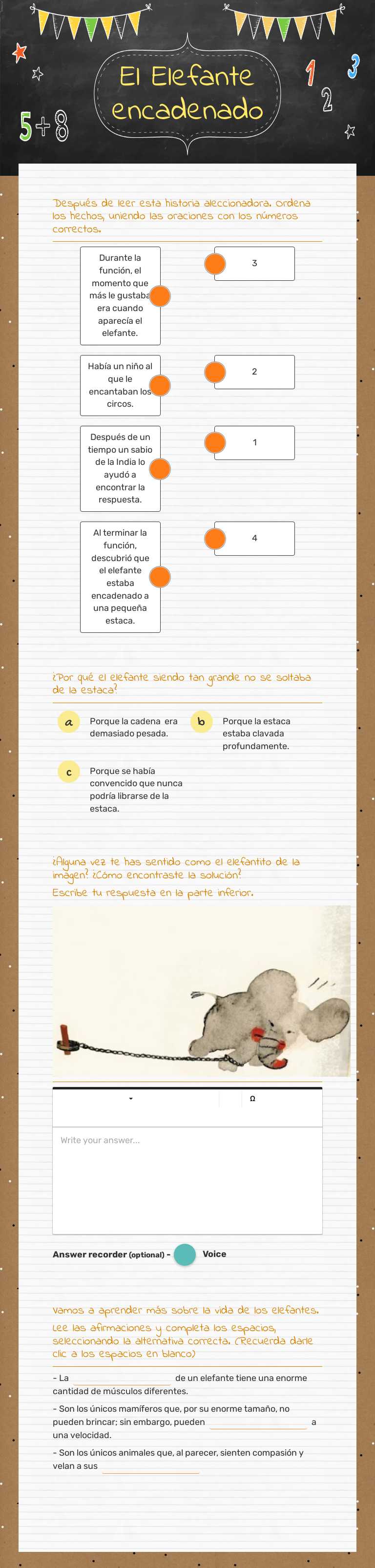 El Elefante encadenado worksheet preview image