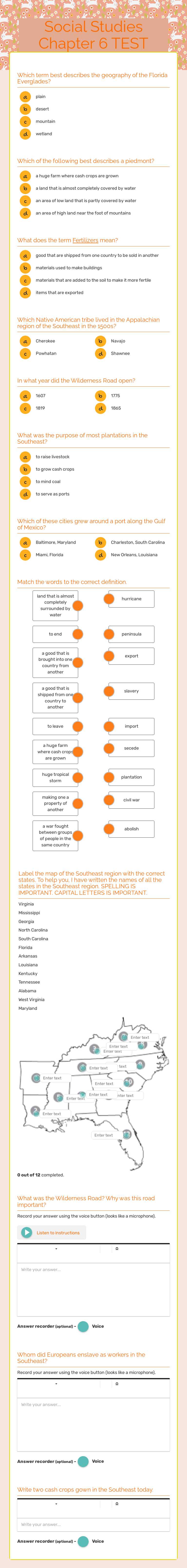 Social Studies Chapter 6 TEST Grade 4 worksheet preview
