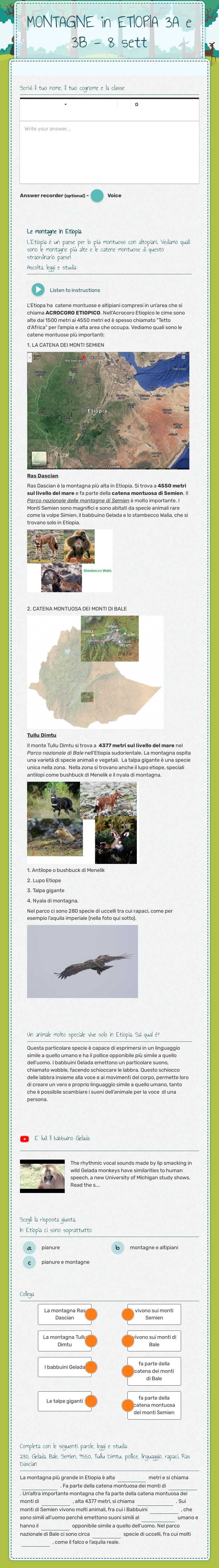 MONTAGNE in ETIOPIA 3A e 3B - 8 sett Grade 4 worksheet preview