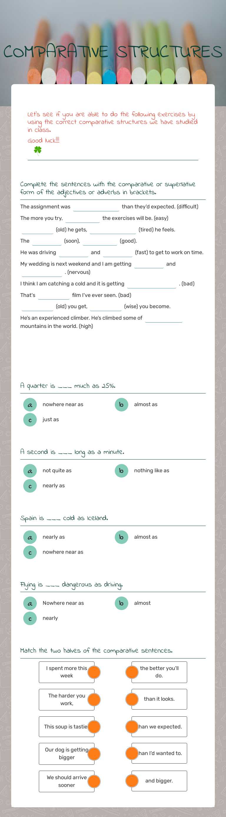 COMPARATIVE STRUCTURES Grade 10 worksheet preview