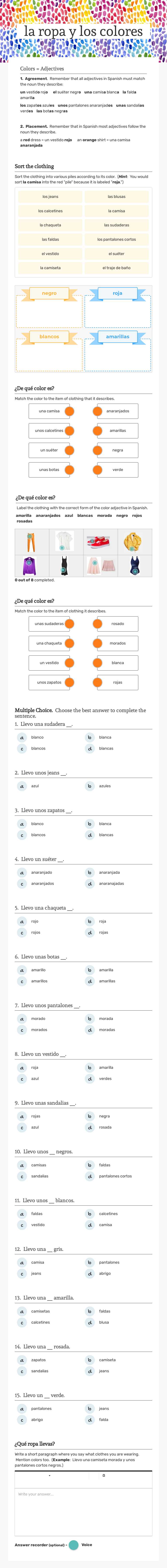 la ropa y los colores worksheet preview image